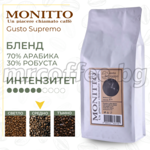 ПРЯСНО КАФЕ НА ЗЪРНА MONITTO GUSTO SUPREMO 1 KG ОТ КАФЕ МОНИТТО ХАСКОВО mrcoffee.bg
