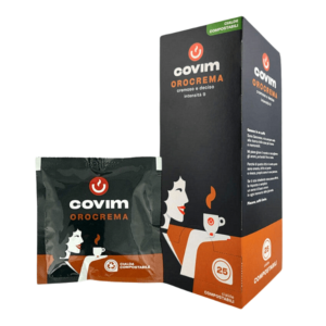 кафе на хартиени дози COVIM Orocrema – кремообразно еспресо, 25% Арабика 75% Робуста, произведено в Италия - mrcoffee.bg